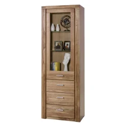 Best Wohnen Wildeiche Vitrinenschrank mit 3 Schubladen - Maila