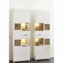 Clearance Wohnen Wohnwand Vitrinenschrank in Weiß Eiche - Lisepio