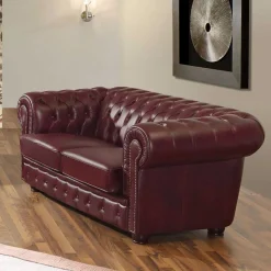 Hot Wohnen Wohnzimmer Couch in Dunkelrot Leder - Tuguda