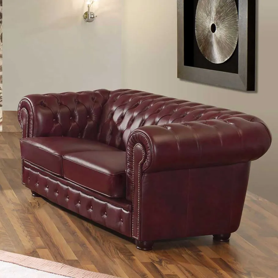 Hot Wohnen Wohnzimmer Couch in Dunkelrot Leder - Tuguda