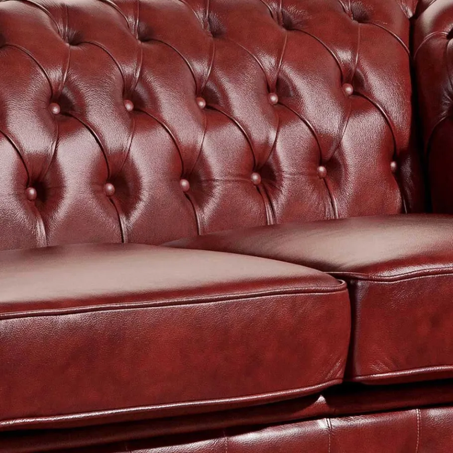 Hot Wohnen Wohnzimmer Couch in Dunkelrot Leder - Tuguda