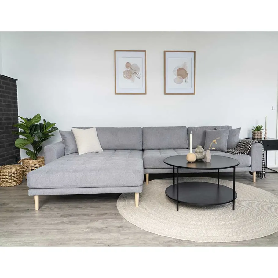 Best Wohnen Wohnzimmer Ecksofa in Hellgrau mit Buche - Lelyo