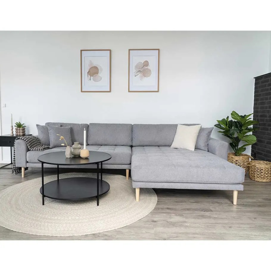 Best Wohnen Wohnzimmer Ecksofa in Hellgrau mit Buche - Lelyo
