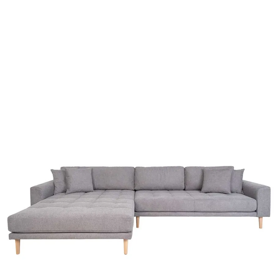 Best Wohnen Wohnzimmer Ecksofa in Hellgrau mit Buche - Lelyo