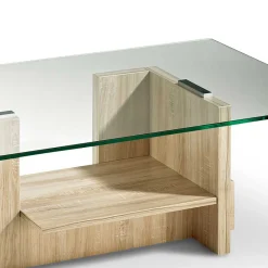 Best Wohnen Wohnzimmer Glastisch auf Säulengestell mit Ablage - Durense