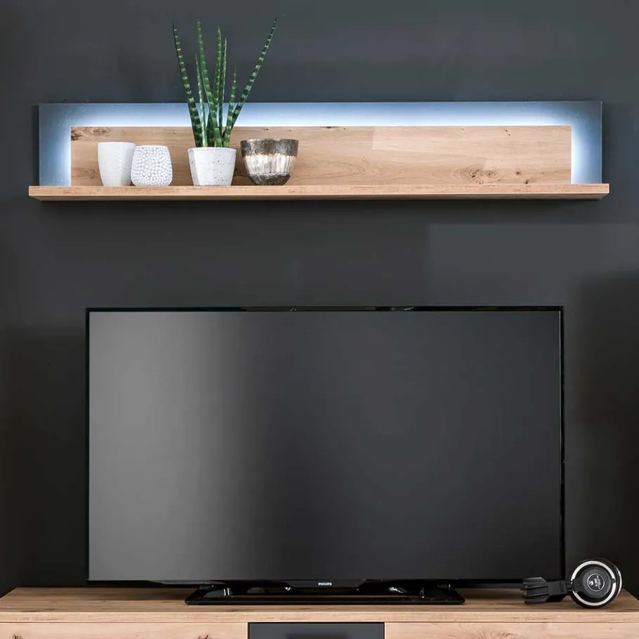 Sale Wohnen Wohnzimmer Hängeboard in Eichefarben & Grau - Vecenda