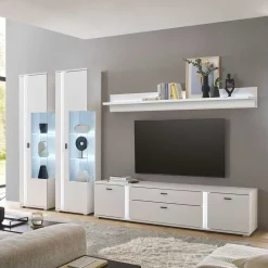 Clearance Wohnen Wohnzimmer Schrank & Regal Set in Weiß - Tirol (vierteilig)