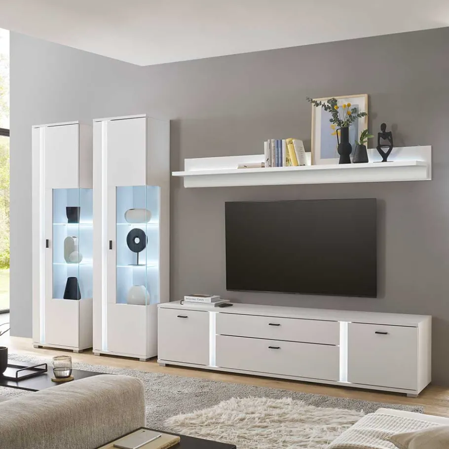 Clearance Wohnen Wohnzimmer Schrank & Regal Set in Weiß - Tirol (vierteilig)
