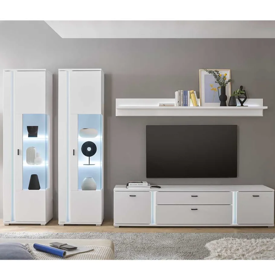 Clearance Wohnen Wohnzimmer Schrank & Regal Set in Weiß - Tirol (vierteilig)