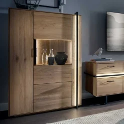 New Wohnen Wohnzimmer Vitrine aus Asteiche mit Metall - Clenza I
