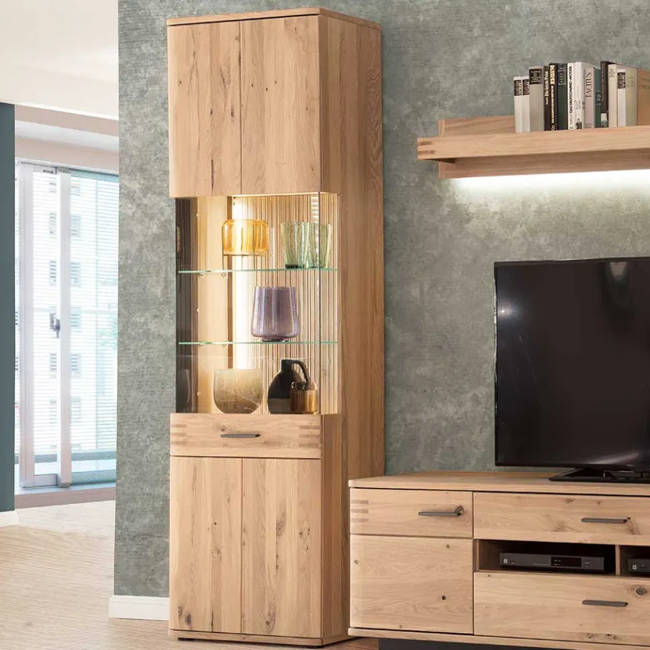 Clearance Wohnen Wohnzimmer Vitrine in Eiche Bianco geölt - Crupean