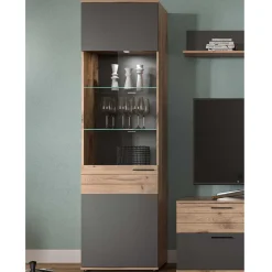 Best Wohnen Wohnzimmer Vitrinenschrank in der Größe 57x200x37 cm - Lucios