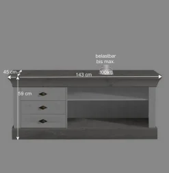 Outlet Wohnen Wohnzimmer Wohnwand Mirandesca in Weiß Grau teilmassiv (dreiteilig)