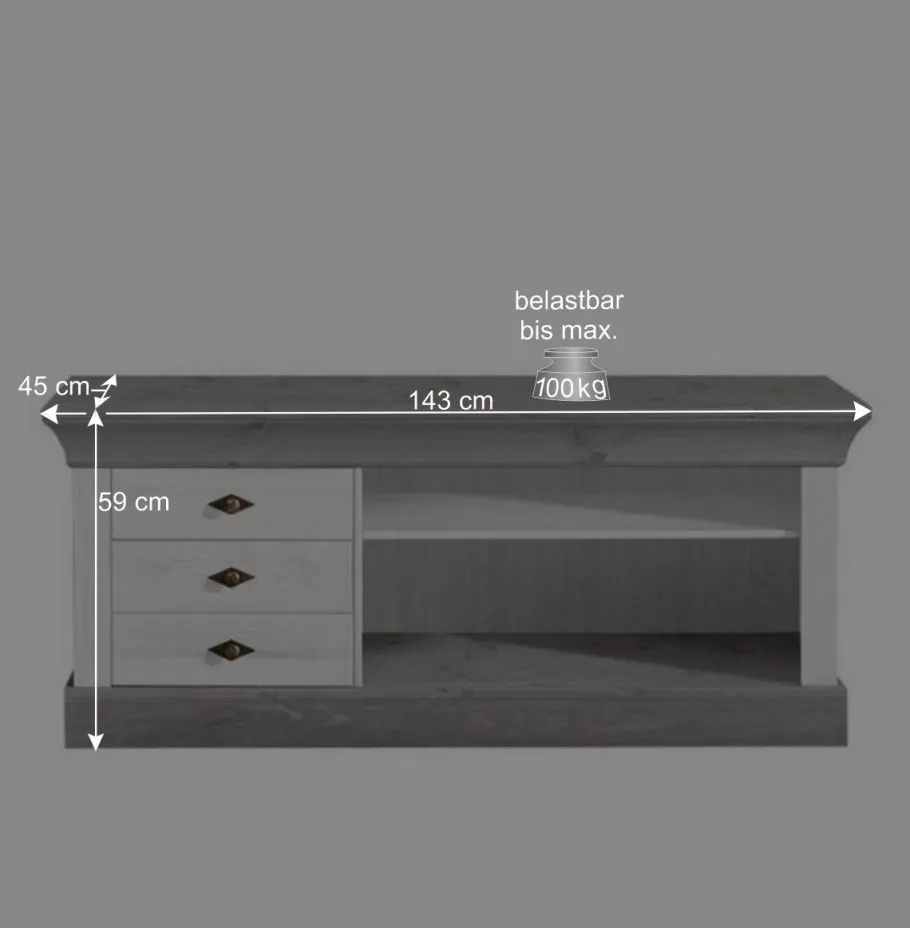 Outlet Wohnen Wohnzimmer Wohnwand Mirandesca in Weiß Grau teilmassiv (dreiteilig)