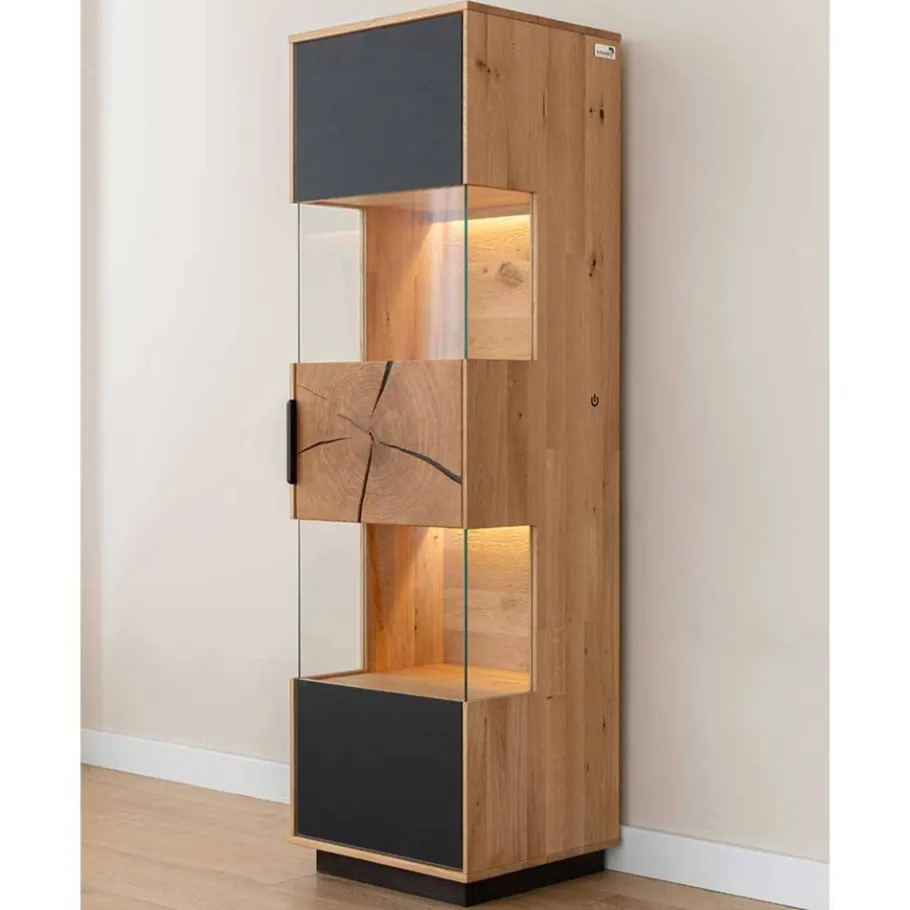 Best Wohnen Wohnzimmerschrank aus Eiche und Glas - Masicuri