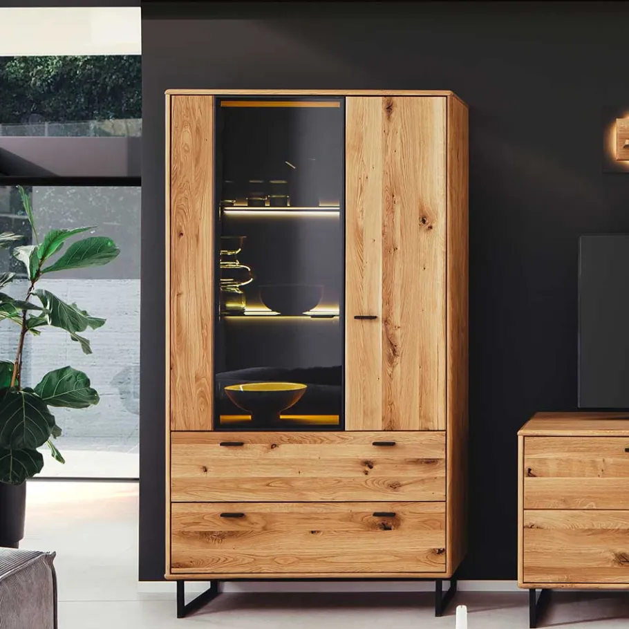 Hot Wohnen Wohnzimmerschrank mit Glas Einsatz - 100x186x38 - Flacona