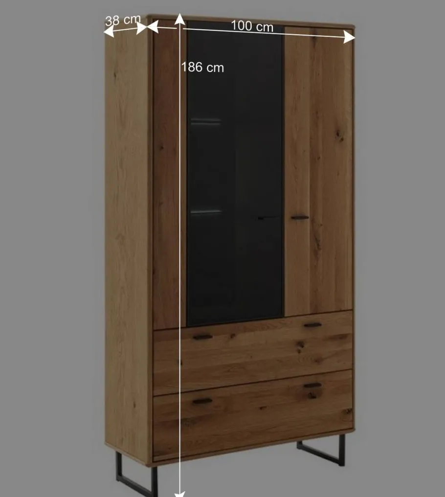 Hot Wohnen Wohnzimmerschrank mit Glas Einsatz - 100x186x38 - Flacona