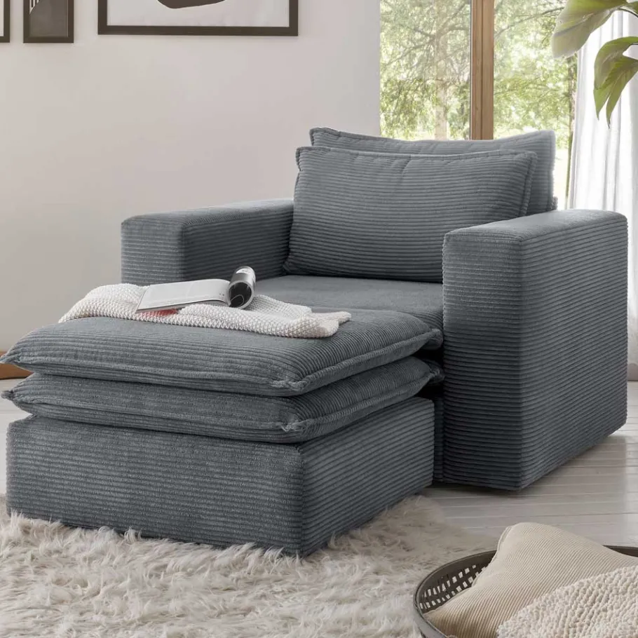 Best Wohnen Wohnzimmersessel und Hocker Set - Ruffos (zweiteilig)