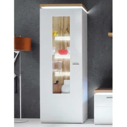 New Wohnen Wohnzimmervitrine in Weiß & Dekor Wildeiche - Caldri