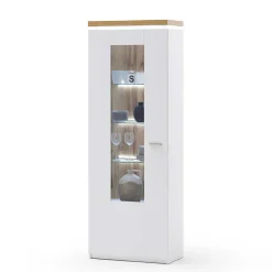 New Wohnen Wohnzimmervitrine in Weiß & Dekor Wildeiche - Caldri