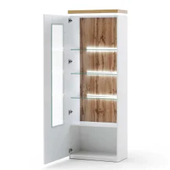 New Wohnen Wohnzimmervitrine in Weiß & Dekor Wildeiche - Caldri