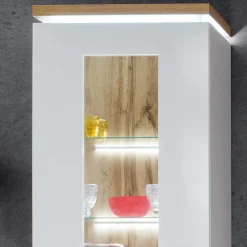 New Wohnen Wohnzimmervitrine in Weiß & Dekor Wildeiche - Caldri