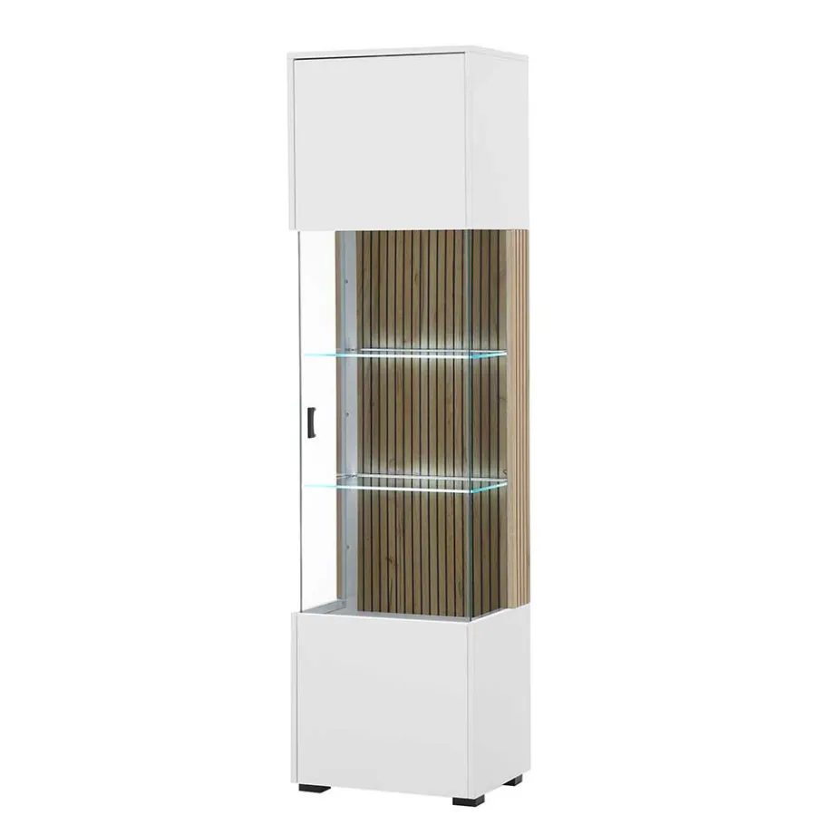 Hot Wohnen Wohnzimmer-Vitrine in Weiß und Wildeiche - Nenaloro