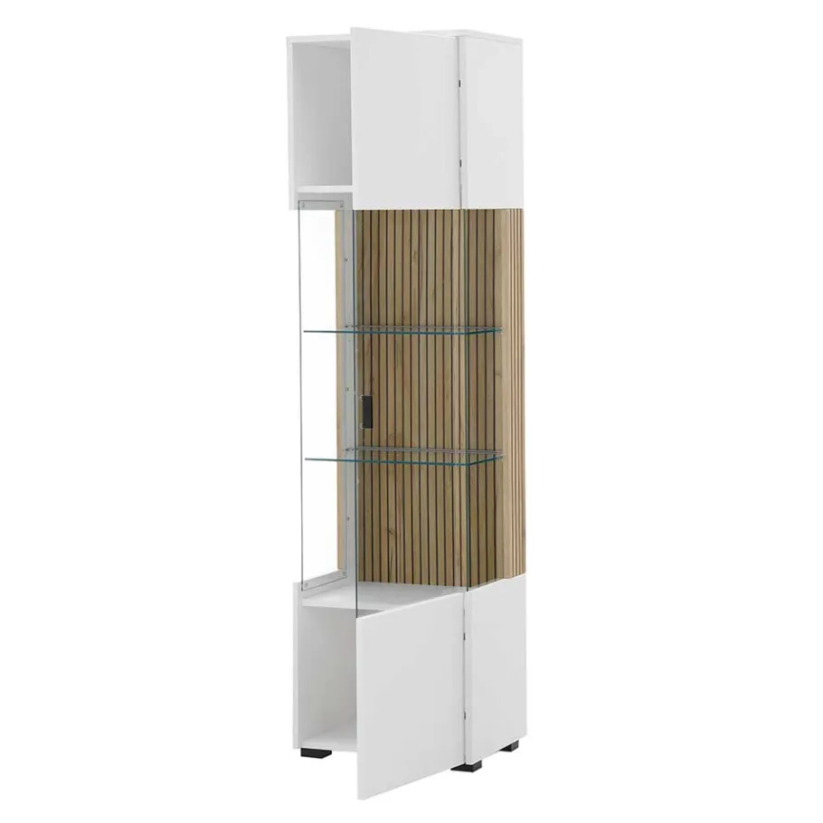 Hot Wohnen Wohnzimmer-Vitrine in Weiß und Wildeiche - Nenaloro