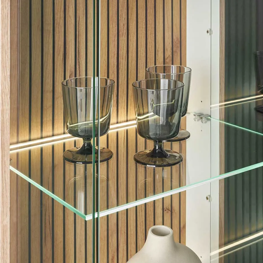 Hot Wohnen Wohnzimmer-Vitrine in Weiß und Wildeiche - Nenaloro