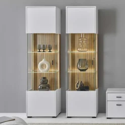 Hot Wohnen Wohnzimmer-Vitrine in Weiß und Wildeiche - Nenaloro