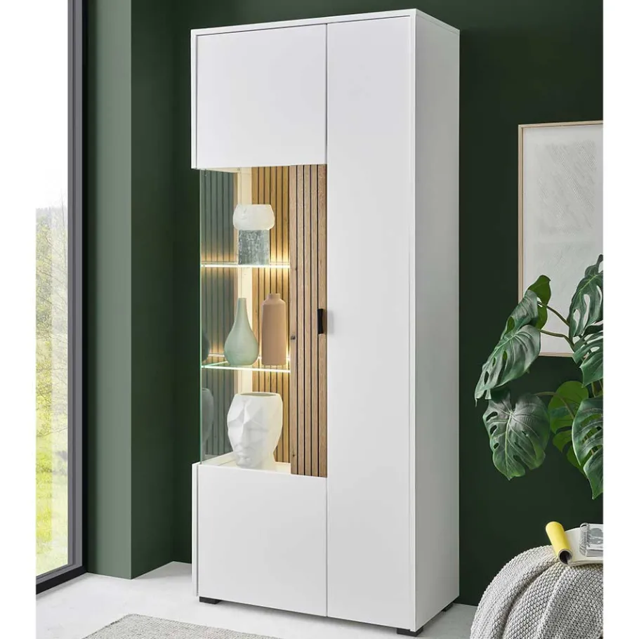 New Wohnen Wohnzimmer-Vitrinenschrank zweifarbig - Nenaloro