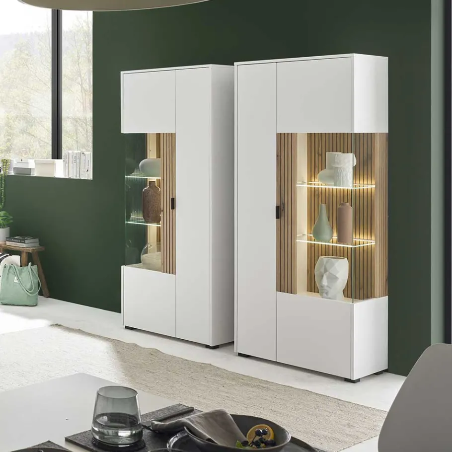 New Wohnen Wohnzimmer-Vitrinenschrank zweifarbig - Nenaloro