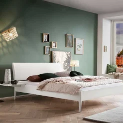 Online Wohnen 140x200 Bett in Weiß aus Buche & Kunstleder - Shian