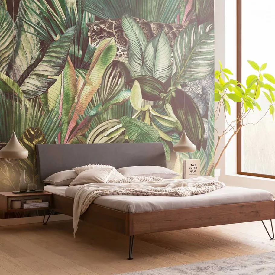 Wohnen 140x200 Bett mit Polsterkopfteil Kunstleder Grau - Ricana