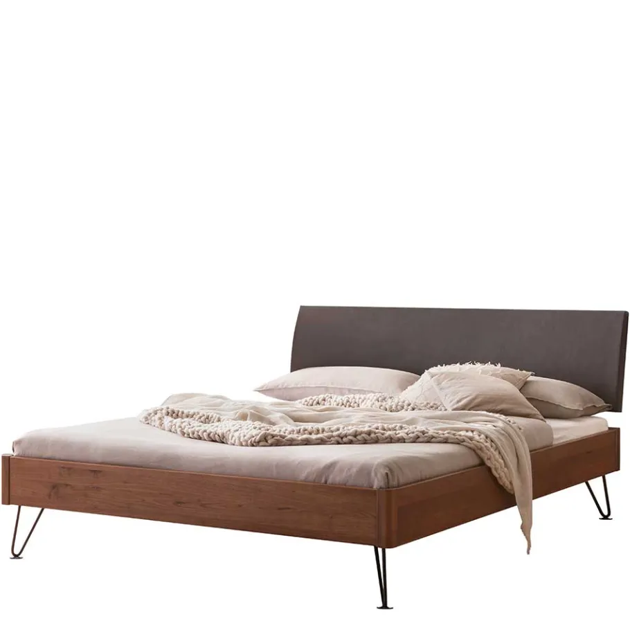 Wohnen 140x200 Bett mit Polsterkopfteil Kunstleder Grau - Ricana