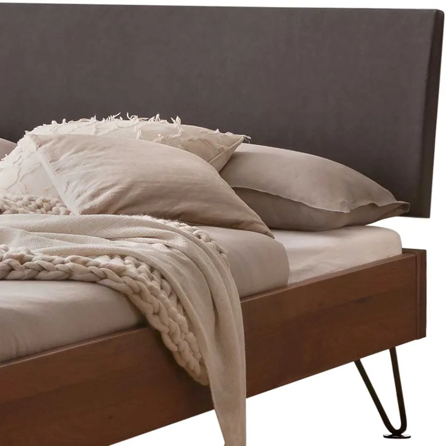 Wohnen 140x200 Bett mit Polsterkopfteil Kunstleder Grau - Ricana