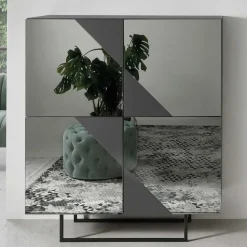Wohnen 120x140 cm Highboard mit Spiegelglas in Rauchgrau - Razepta