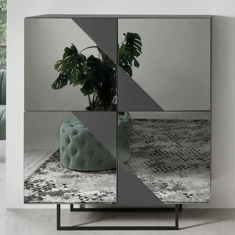 Wohnen 120x140 cm Highboard mit Spiegelglas in Rauchgrau - Razepta