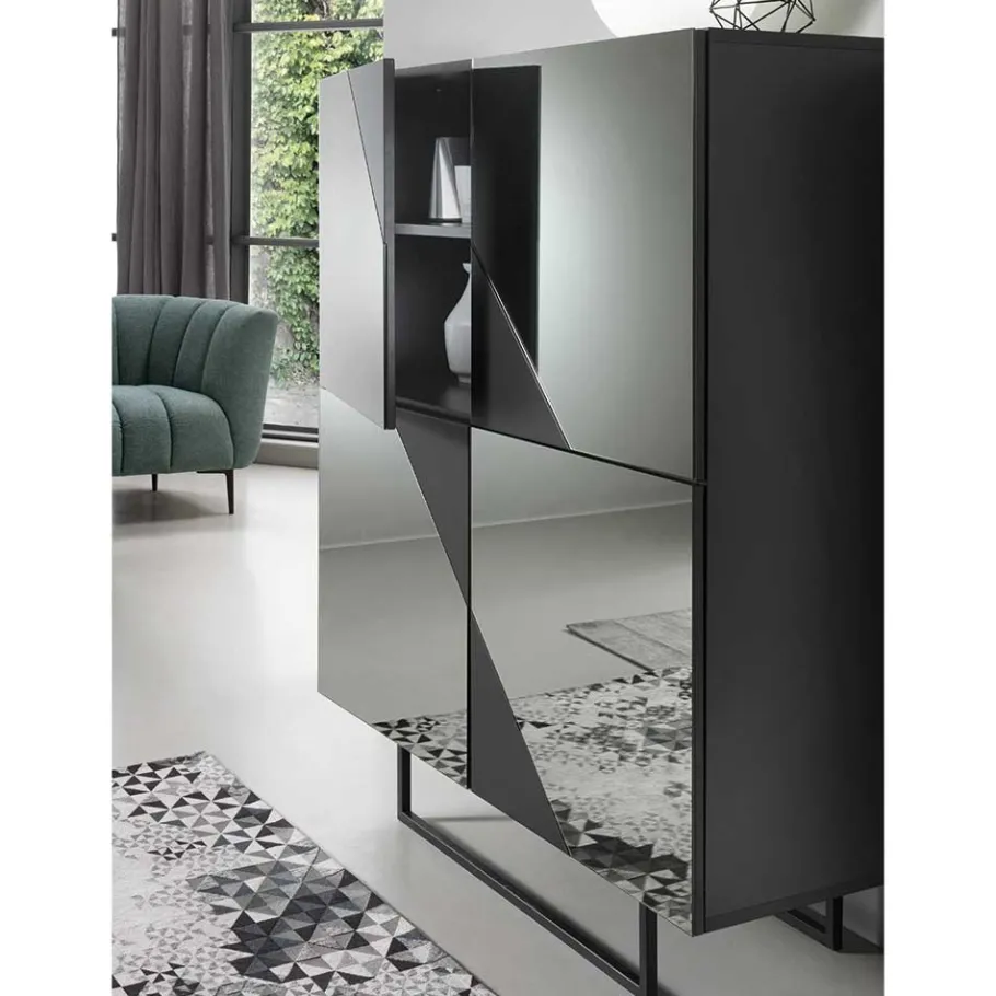 Wohnen 120x140 cm Highboard mit Spiegelglas in Rauchgrau - Razepta