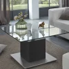 Hot Wohnen 80x80 Designer Couchtisch mit Glasplatte & Säulengestell - Katralan