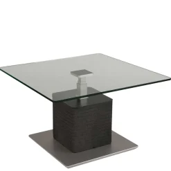 Hot Wohnen 80x80 Designer Couchtisch mit Glasplatte & Säulengestell - Katralan