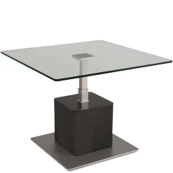 Hot Wohnen 80x80 Designer Couchtisch mit Glasplatte & Säulengestell - Katralan