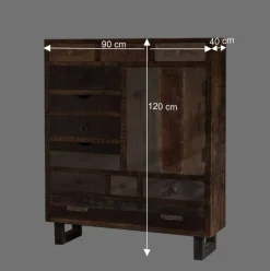 New Wohnen 90x120 Highboard mit 11 Schubladen - Bahiro