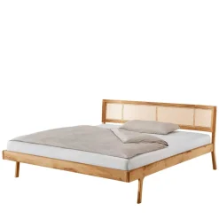 Outlet Wohnen 140x200 Holzbett aus Wildeiche mit Rattan - Ambrosso