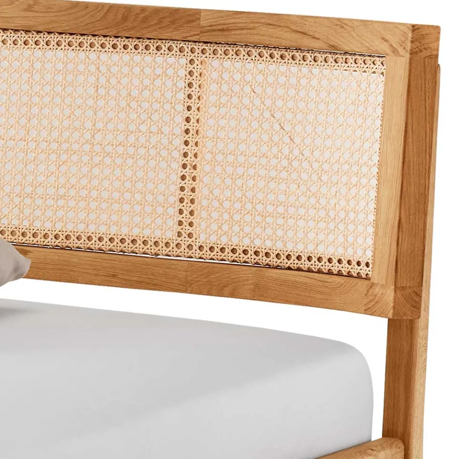 Outlet Wohnen 140x200 Holzbett aus Wildeiche mit Rattan - Ambrosso