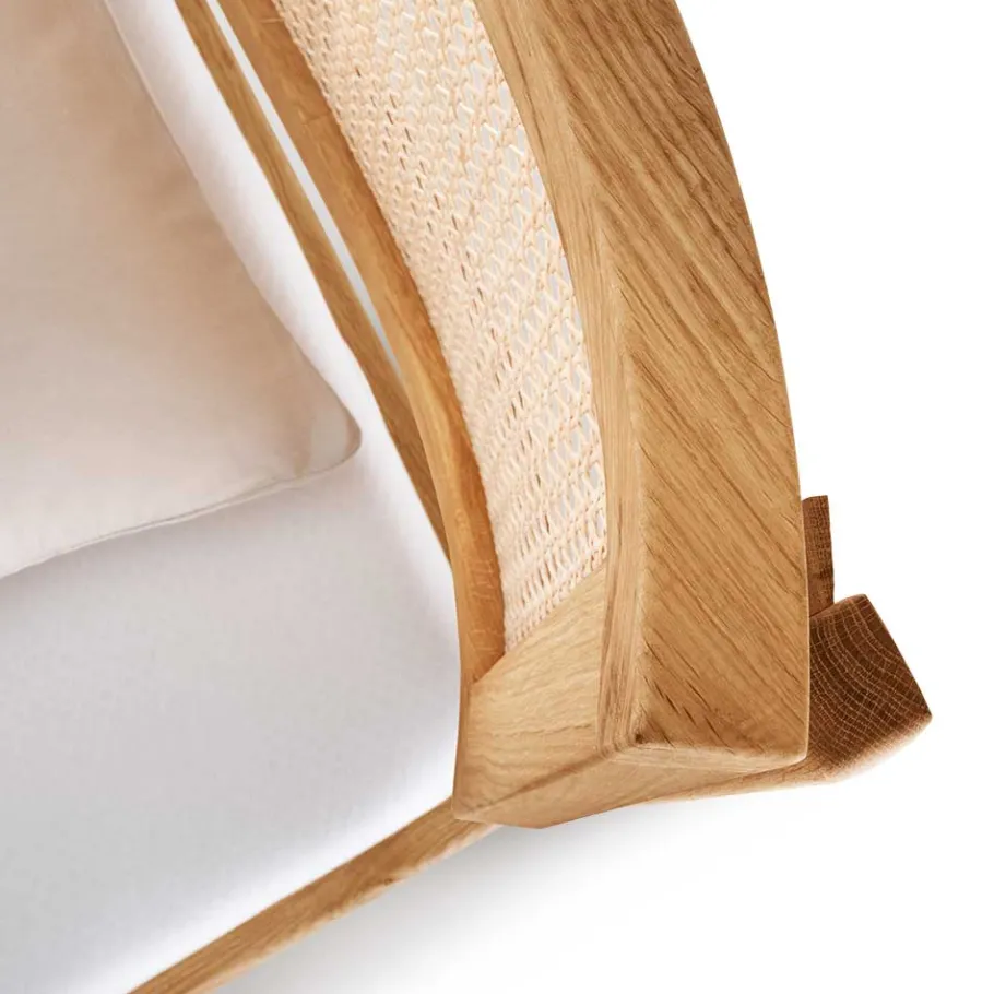 Outlet Wohnen 140x200 Holzbett aus Wildeiche mit Rattan - Ambrosso
