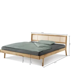 Outlet Wohnen 140x200 Holzbett aus Wildeiche mit Rattan - Ambrosso