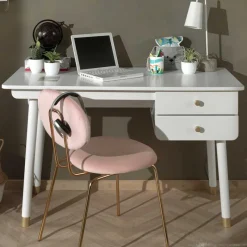 Best Wohnen 125x60 Jugend Schreibtisch in Weiß & Gold - Zimventa