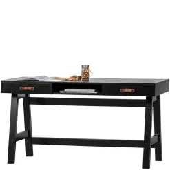 Online Wohnen 140x62 Kiefernholz Schreibtisch in Schwarz - Ilvessino