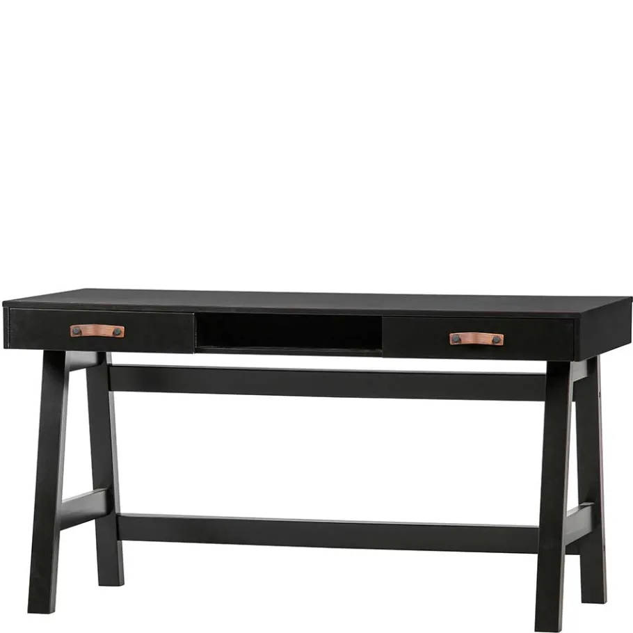 Online Wohnen 140x62 Kiefernholz Schreibtisch in Schwarz - Ilvessino